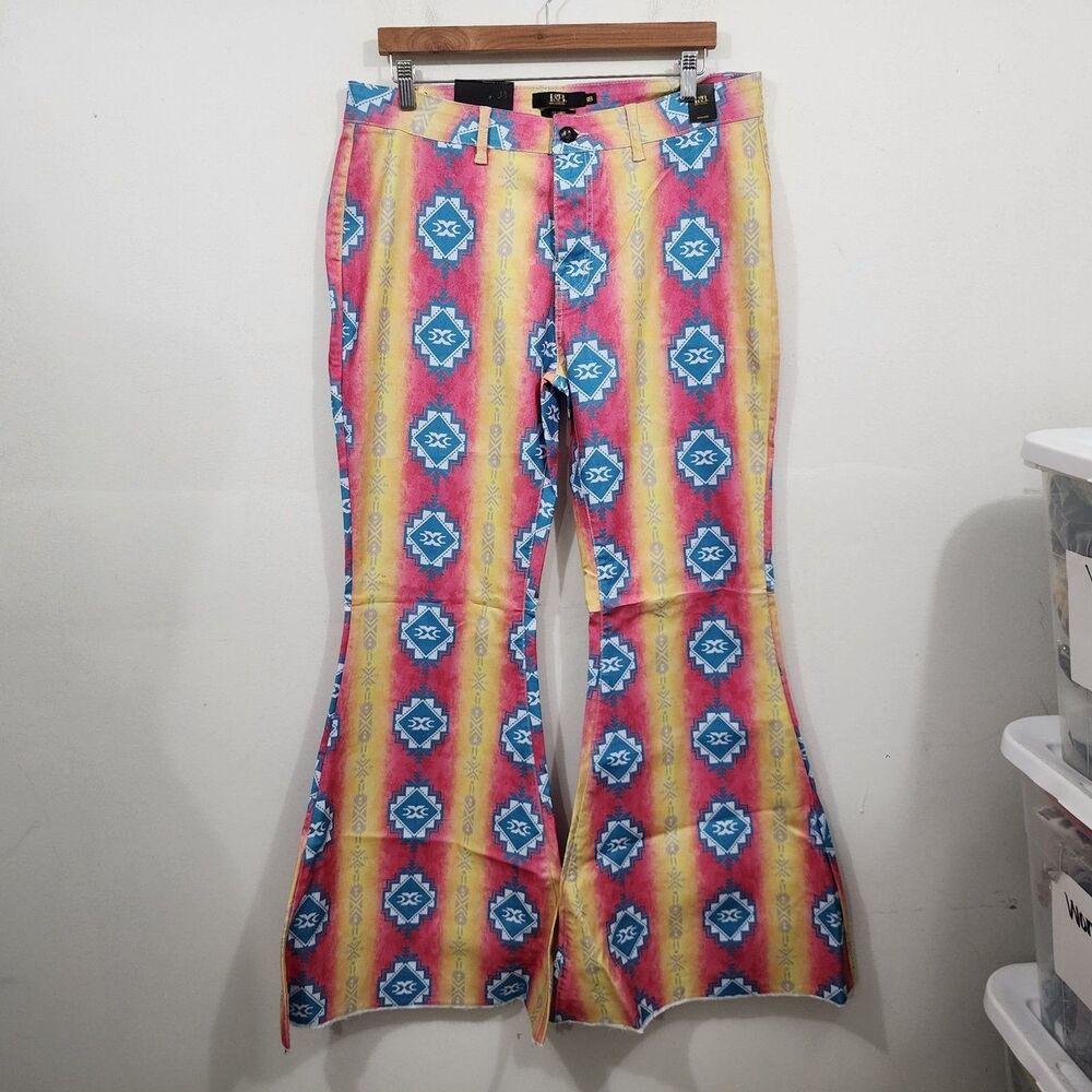 Lucky & Blessed Flare Pants Plus 16 Aztec Western Bell Bottom Pink Yellow Boho